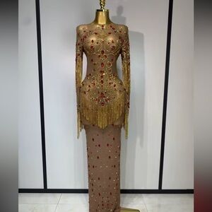 Stunning Gold and Red Beaded Gown